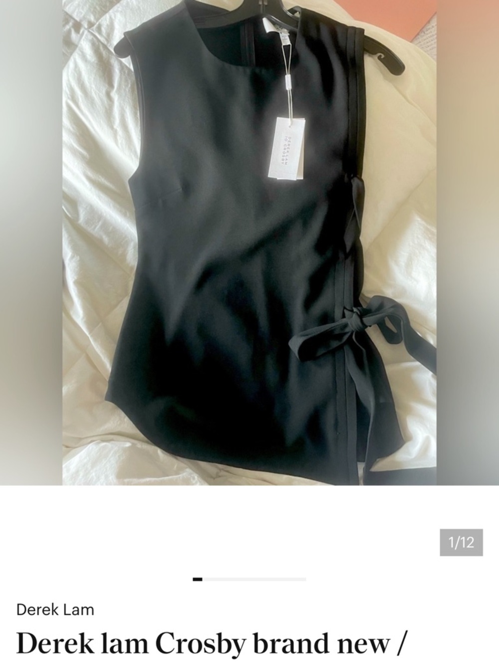 Derek Lam Black Crewneck Sleeveless Top with Side Tie